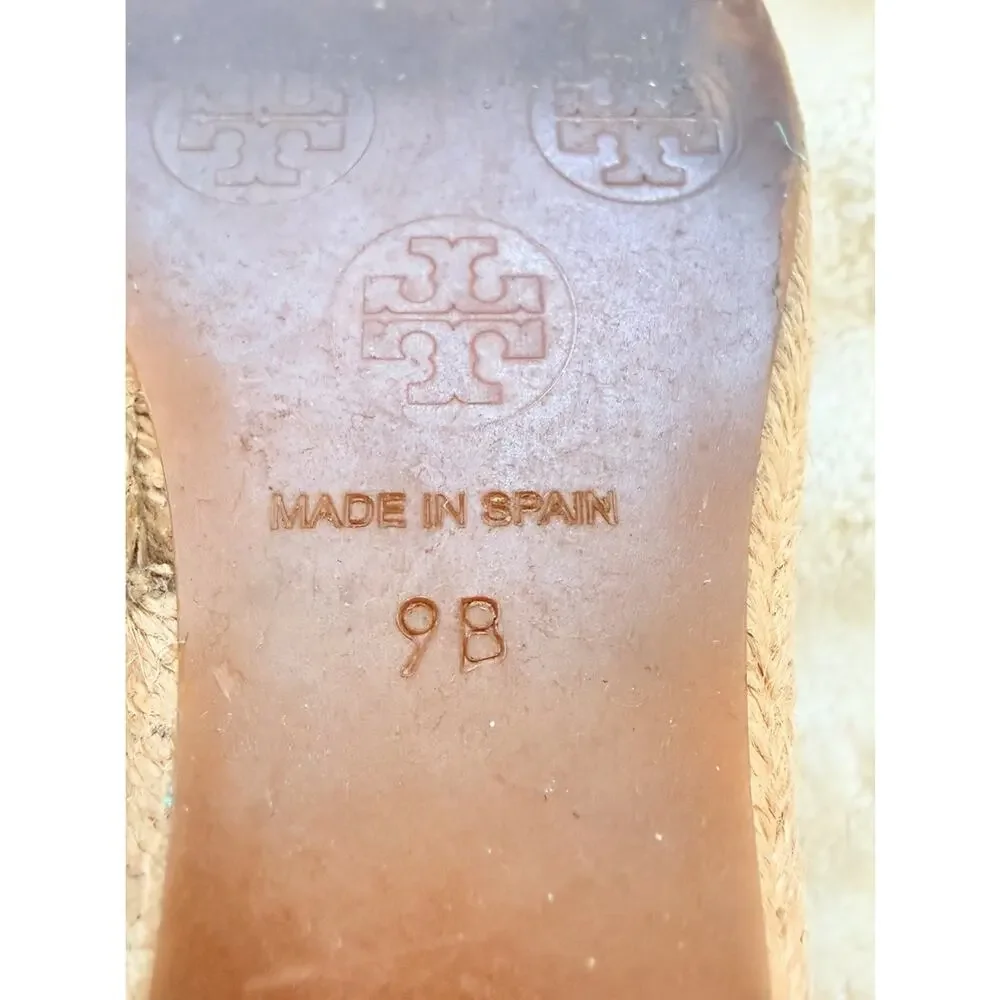 Tory Burch Filipa Pewter Linen Espadrille Wedge Platform Sandals Shoes 9 Womens